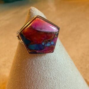 Handmade Copper Spiny Oyster Turquoise Ring. Size 8